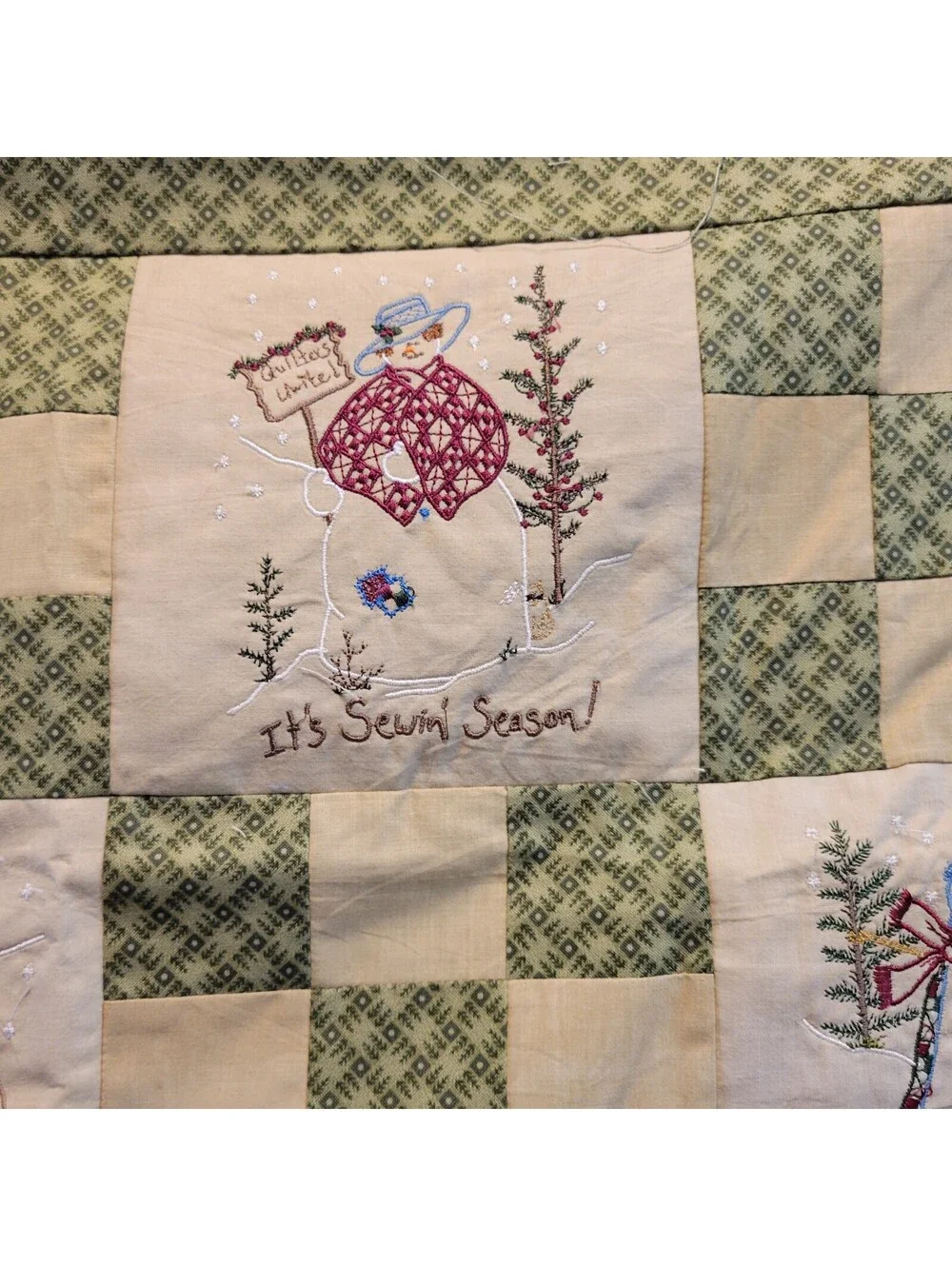 Vtg Quilt Embroidered Winter-themed Blocks from The Quilting Snow Ladies Q99